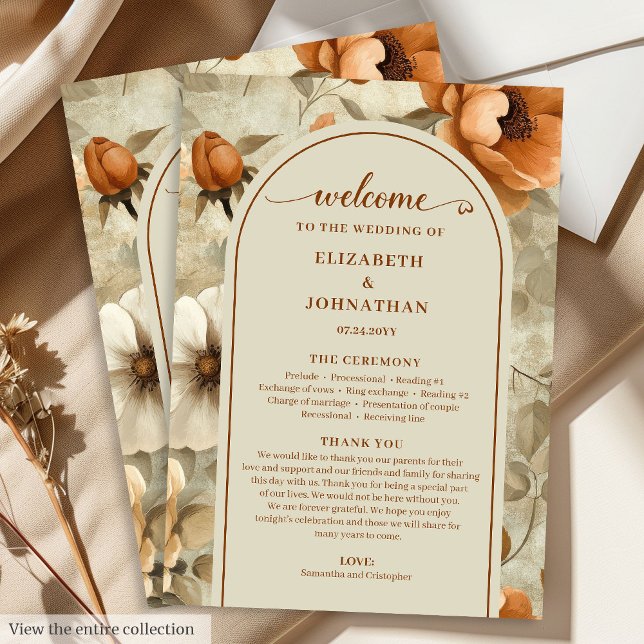 Elegante Boho-Terrakotta-Elfenbein-Sage-Blumenhoch Programm (Elegant Boho Terracotta Ivory Sage Floral Wedding Program

)