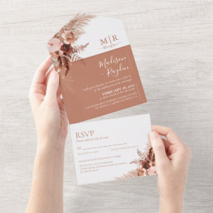 Elegante Boho-Terrakotta-Pampas-Hochzeit All In One Einladung