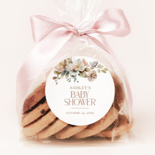 Elegante Boho Vintage Florale Botanische Babyparty Runder Aufkleber