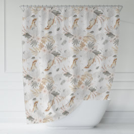 Elegante Boho Wasserfarben Blume & Vögel Duschvorhang