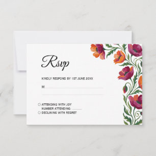 Elegante Boho-Wasserfarben-Mohn-Blumen-Hochzeit-RS RSVP Karte