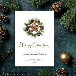 Elegante Boho-Wasserfarben-Tannen-Kranz-Weihnachts Feiertagskarte