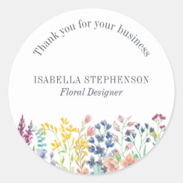 Elegante Boho Wasserfarben Wildblume Runder Aufkleber