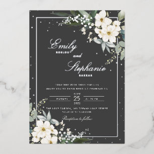 Elegante Boho Watercolor Schwarze Hochzeit Folieneinladung