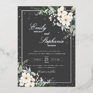 Elegante Boho Watercolor Schwarze Hochzeit Folieneinladung