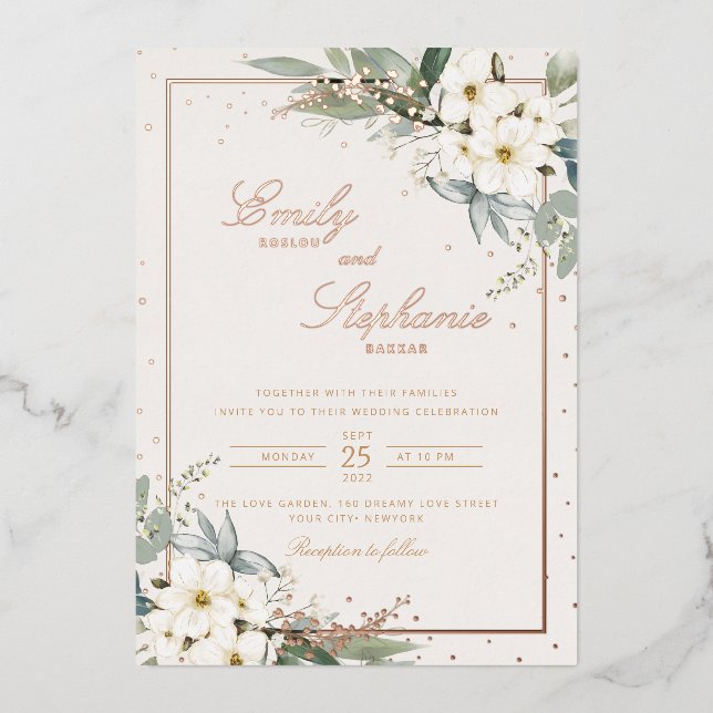 Elegante Boho Watercolor Schwarze Hochzeit Folieneinladung (Vorderseite)