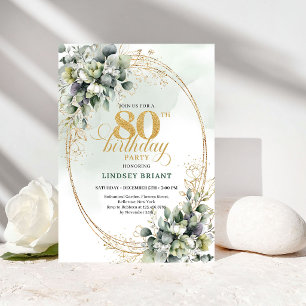 Elegante Boho Weiße Rosen 80. Geburtstagseinladung Einladung