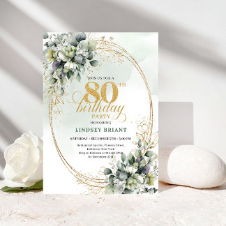 Elegante Boho Weiße Rosen 80. Geburtstagseinladung Einladung