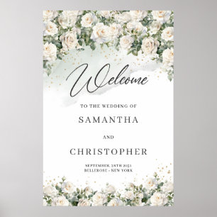 Elegante Boho Weiße Rosen Florale Garten Grünanlag Poster