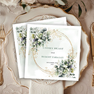 Elegante Boho Weiße Rosen Grüne Hochzeitsserviette Serviette