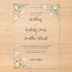 Elegante Boho-Whimsical-Wildblumen-Hochzeit Acryleinladungen