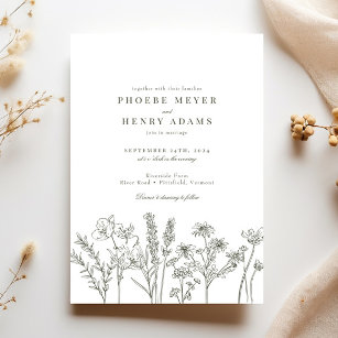 Elegante Boho Wildblume Olive Green Wedding Einladung