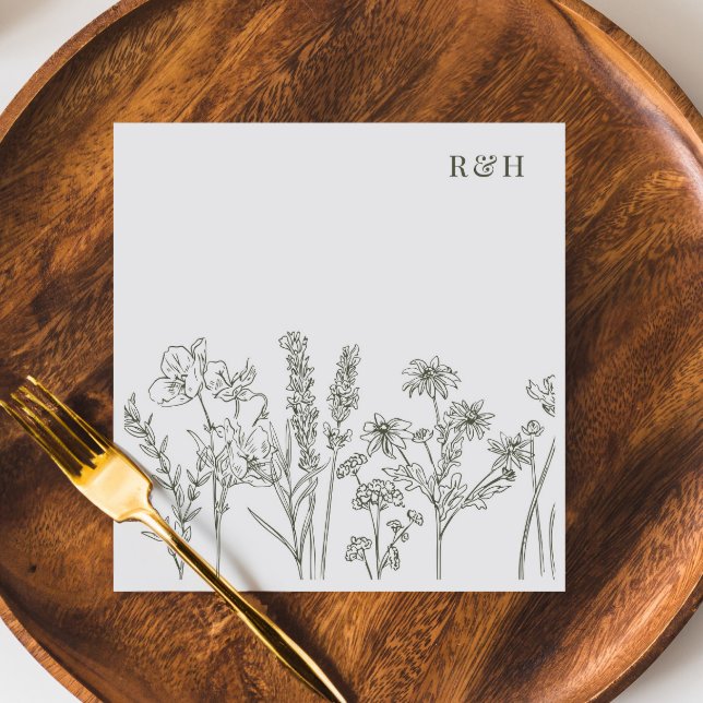 Elegante Boho Wildblume Olive Green Wedding Serviette (Von Creator hochgeladen)