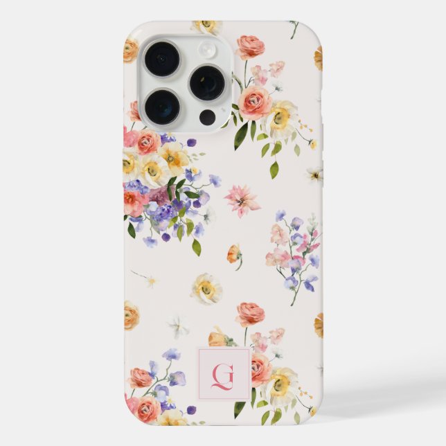 Elegante Boho-Wildblumen | Anfangsmonogramm  iPhone Hülle (Rückseite)