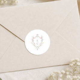 Elegante Boho-Wildblumen-Wappen-Initialen-Hochzeit Runder Aufkleber