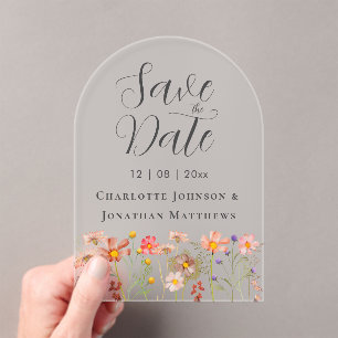 Elegante Boho-Wildblumenwiese-Hochzeit Acryleinladungen