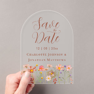 Elegante Boho-Wildblumenwiese-Hochzeit Acryleinladungen