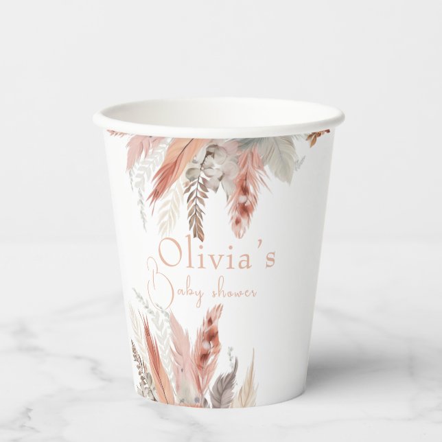 Elegante BohoPampas-Gras-Babydusche Pappbecher (Vorderseite)