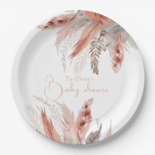 Elegante BohoPampas-Gras-Babydusche Pappteller