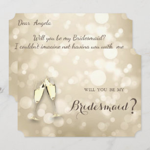 Elegante Bokeh-Weingläser Brautjungfer-Karte Einladung