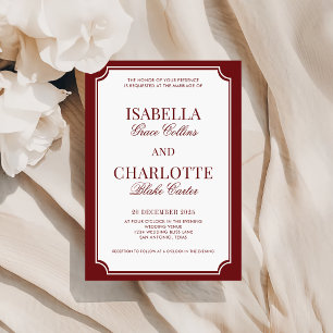 Elegante bordeaux karierte Old Money Hochzeit Einladung