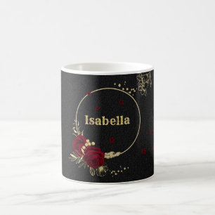 Elegante bordeauxfarbene Blume schwarz Kaffeetasse