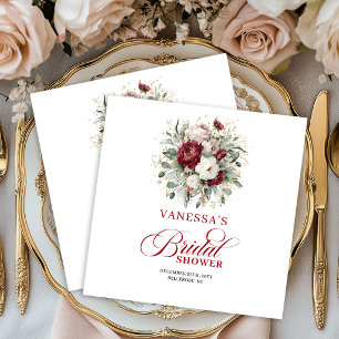 Elegante bordeauxfarbene Blumen Gold Hochzeitsdusc Serviette