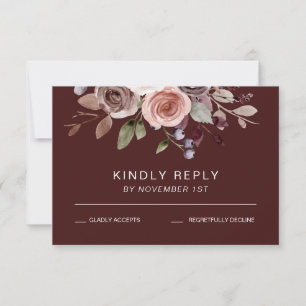 Elegante bordeauxrote Blumen-Herbst-Hochzeits-RSVP RSVP Karte