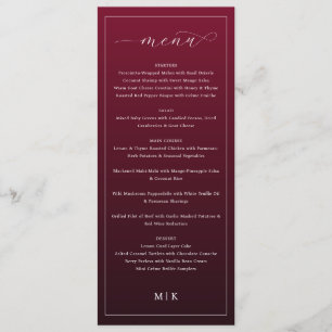 Elegante bordeauxrote Serif-Hochzeitsmenükarte Menükarte