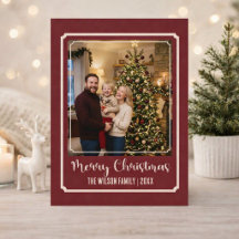 Elegante bordeauxrote Weihnachts-Familienfoto-Anpa