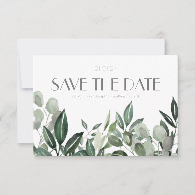 Elegante Botanicals-Jäger-Grüns Save The Date (Vorderseite)
