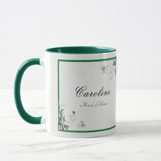 Elegante botanisch-rosa Blossom Bridesmaid Tasse (Links)