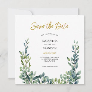 Elegante botanische Aquarell-Grünpflanzen-Hochzeit Save The Date
