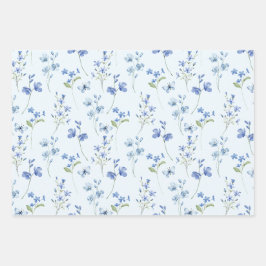 Elegante botanische Aquarell-Pastellblaue Blumenmo Geschenkpapier Set