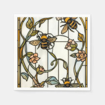 Elegante botanische Art-Nouveau-Bienenglasmalerei