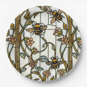 Elegante botanische Art Nouveau-Bienenverglasung Pappteller