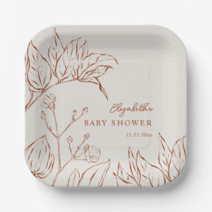 Elegante botanische Babyparty im Line-Art-Stil Pappteller