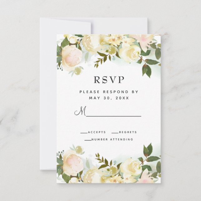 Elegante botanische Blätter Hochzeit RSVP Karte (Vorderseite)