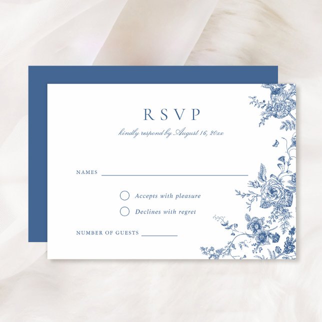 Elegante botanische blaue RSVP-Karte für die Botan Einladung (Von Creator hochgeladen)