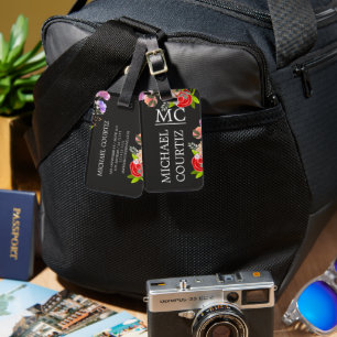 Elegante botanische Blume Mit Monogramm Gepäckanhänger