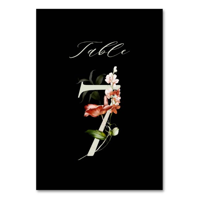Elegante botanische Blütennummer 7, schwarz Tischnummer (Vorderseite)