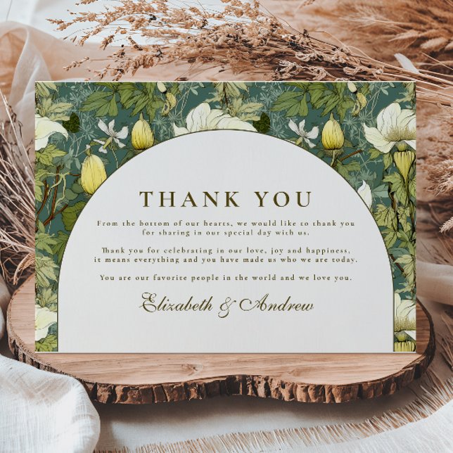 Elegante botanische Bogen-Gartenhochzeit Dankeskarte (Von Creator hochgeladen)