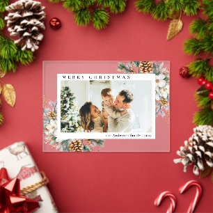 Elegante botanische einfache Foto-Weihnachtskarte Acryleinladungen