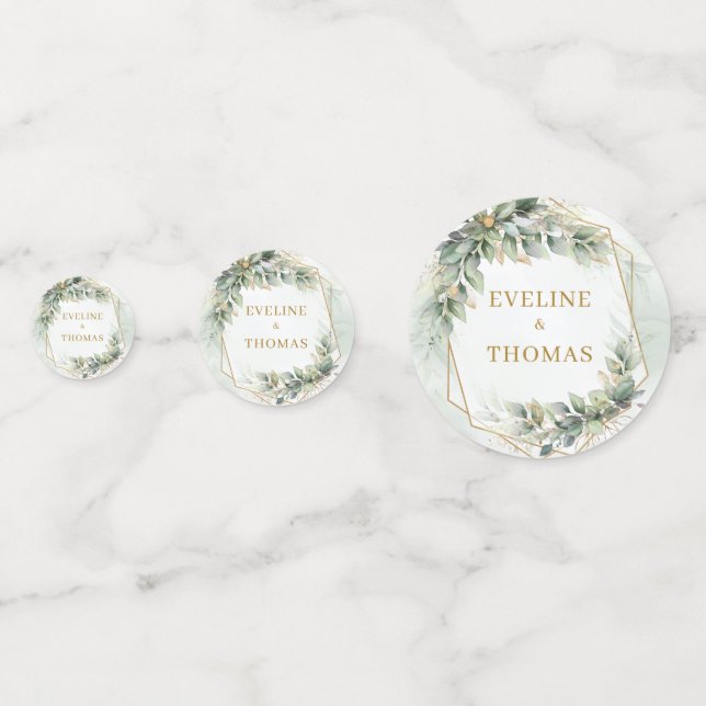 Elegante botanische Eukalyptus-Goldhochzeit Konfetti (Vorderseiten)