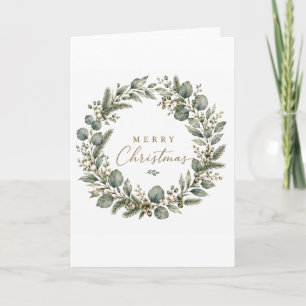 Elegante botanische Eukalyptus-Weihnachtskranzkart Karte