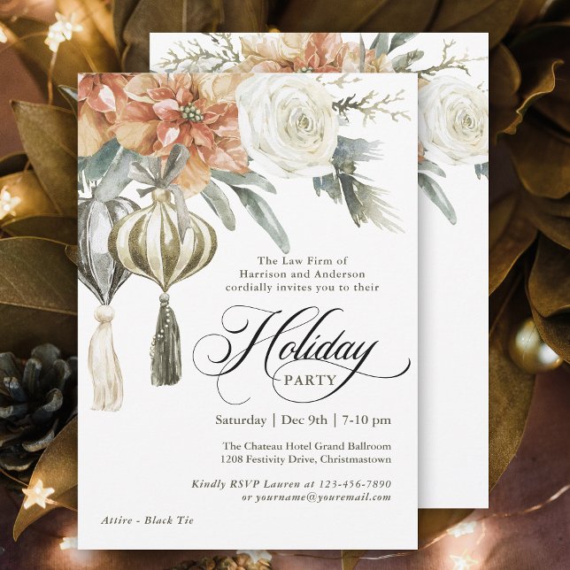 Elegante Botanische Feiertage Einladung (Plan your festive holiday party with this elegant invitation designed for corporate events.)