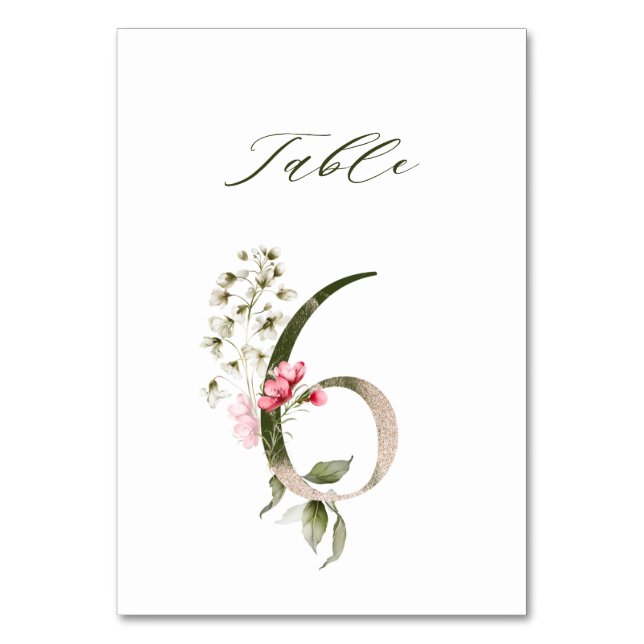 Elegante Botanische Flora Nummer 6, Tischnummer (Vorderseite)
