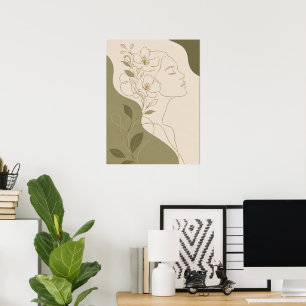 Elegante botanische Frauen-Gesichtslinienkunst und Poster