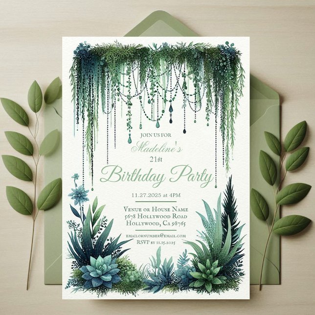Elegante Botanische Garten Geburtstagsparty Einladung (Elegant Garden Forest Birthday Party Invitation | Elegant Enchanting Magical Plant Invite)