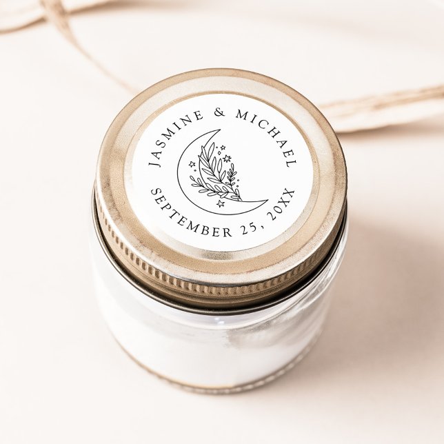 Elegante botanische Gastgeschenk Hochzeit des Mond Runder Aufkleber (Von Creator hochgeladen)